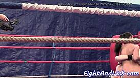 muscular lezzies wrestling in the boxing ring