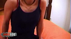 Young brunette takes on two massive cocks hard