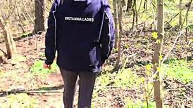 BBW milf plays with tits and pussy on river walk!