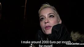 Shorthaired czech beauty sucks big cock outdoors in reality.