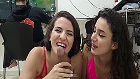 Double Blowjob from Hotties While Cuckold Plays LOL on PC!
