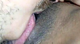 I am licking my wife's delicious pussy so passionately.