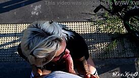 tattoo girl gives sloppy blowjob on bike ride!