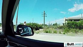 Blonde Pleasing Partner Outdoors With Mouth And Boobs