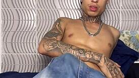 Brazilian Skinny Lad Jerks Off Solo at Home