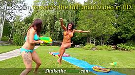 Shake the snake? Watch the muscle babe finger her busty teen girlfriend!