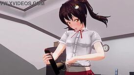 Uncensored anime imouto anal teasing with edging handjob