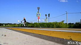 tattoo girl gives sloppy blowjob on bike ride!