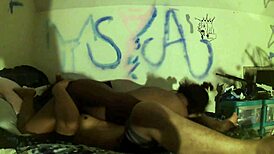 Taken at home, an interracial couple has doggy style sex and missionary sex in video