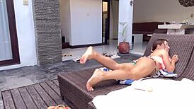 bali morning pool relaxation with early light