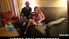 In the hotel room, three young 18+ couples kick off an orgy with blowjobs and muff diving.