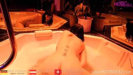 German beauty teases with her wet pussy in whirlpool, dirty talking to make you cum.