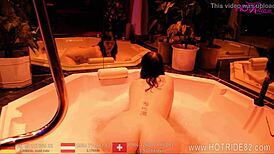 German beauty teases with her wet pussy in whirlpool, dirty talking to make you cum.