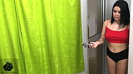 Sharing a room with my stepsister and her huge cock, what a view!