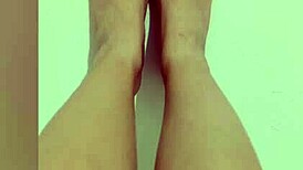 Shy hottie with red pedicure shows off her sexy legs on camera