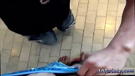 A twink experiences his first bareback gay fuck at home with a big penis, leading to cum