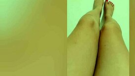 Shy hottie with red pedicure shows off her sexy legs on camera