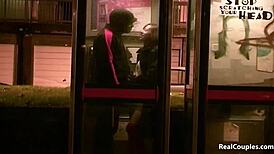 Wow! Interracial couple's daring outdoor fuck in stockings