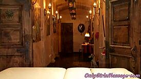 lesbian babe gets pussy licked during massage