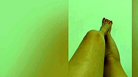 Shy hottie with red pedicure shows off her sexy legs on camera