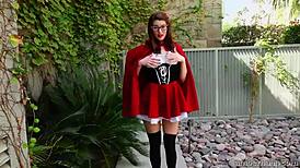 Amber Hahn Solo in Red, Teasing with Shaved Pussy and Heels