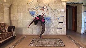 Teen Ballerina Stretches Legs at Gym Showing Huge Tits and Tight Body for Fun.