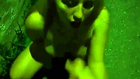 Stunning girlfriend performs nude blowjob outdoors on the street at night