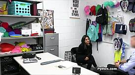 Caught on hidden cam, tattooed Latina gets pounded hard at office desk.