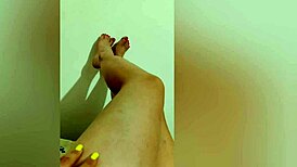 Shy hottie with red pedicure shows off her sexy legs on camera