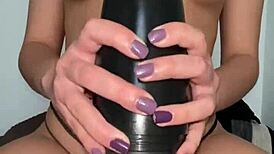 My whore friend intensely masturbates me with a toy in bold action.