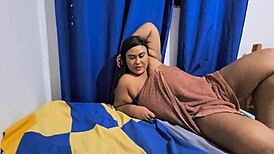 mother-in-law masturbates in room until stepson enters and fucks her squirting pussy