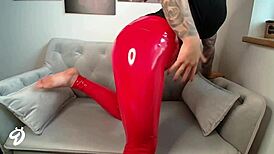 Red Leather Leggings Fetish Webcam Session