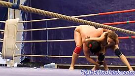 Naked lesbians wrestling in a boxing ring, whoa that's hot! 😍