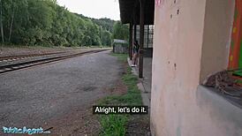 Public Agent Mia Trejsi teases with dildo in outdoor fuck