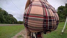 Exhibitionist bike ride with a butt plug, neighbor watching?