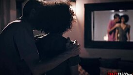 Ebony teen 18+ licks tits in hardcore interracial sex.