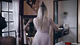 Ebony teen 18+ licks tits in hardcore interracial sex.