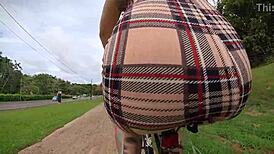 Exhibitionist bike ride with a butt plug, neighbor watching?