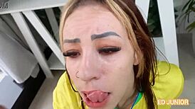 Dutch fan fucks Brazilian fan's ass bareback in red and sheer, they brag