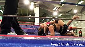 Naked lesbians wrestling in a boxing ring, whoa that's hot! 😍