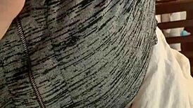 Playing with my wife's amazing natural 42f tits, oiled and big.