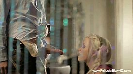 Feeling sensual pleasure during oral sex with a cute blonde babe.