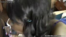 Gorgeous diva Billie Gene face fucks Rome Majors' thick dick