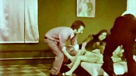 vintage sailor shares hairy girlfriend with shipmates in retro group action