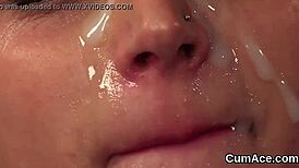 Flirty Honey Receives Jizz Load on Face and Eats Cum