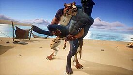 In the wildlife scene, a tiger makes a lizard cum multiple times through intense blowjob and assfucking