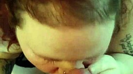 Fat B eagerly sucks cock, he cums on her cookies