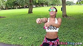 petite black teen with small tits gets facial from big monster cock in hardcore scene