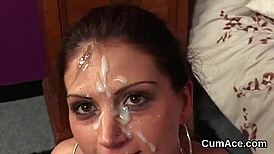Flirty Honey Receives Jizz Load on Face and Eats Cum