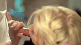 Feeling sensual pleasure during oral sex with a cute blonde babe.
